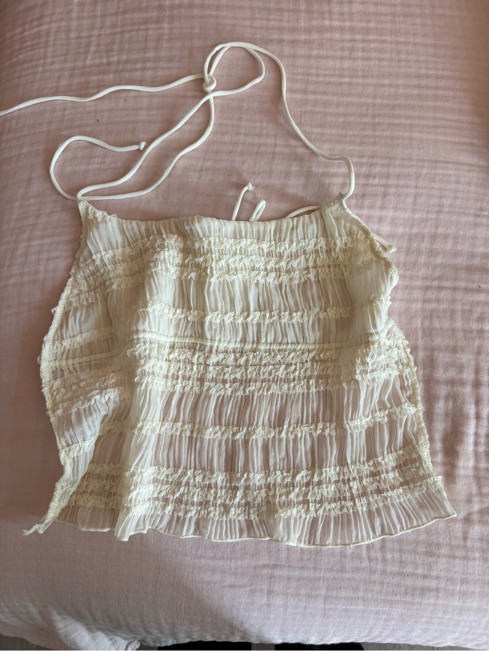 Ivory Ruffled Backless Halter Top - Picture 2 of 2